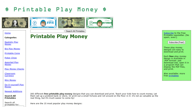 Money: Printable Play Money