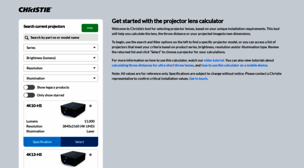 projection-calculator.christiedigital.com