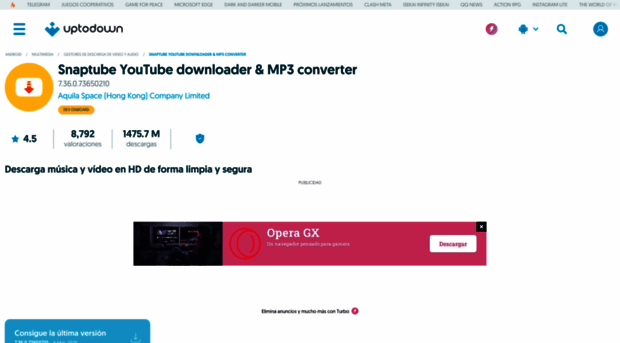 Snaptube  downloader & MP3 converter for Android - Download the APK  from Uptodown