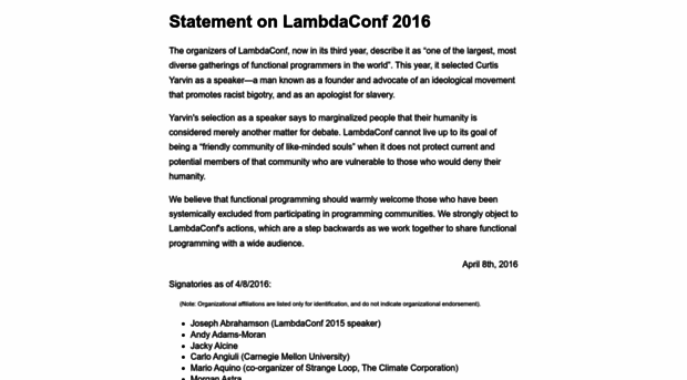 statement-on-lambdaconf.github.io