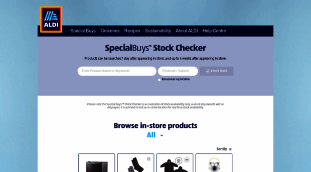 stockcheck.aldi.com.au - Special Buys Stock Availabilit... - Stock