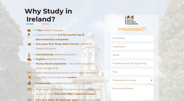 studyinireland.aecoverseas.com