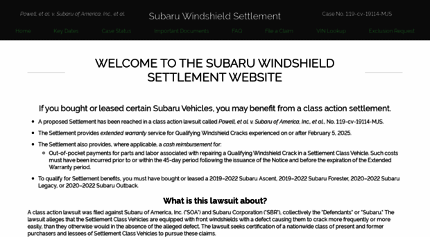 subaruwindshieldsettlement.com