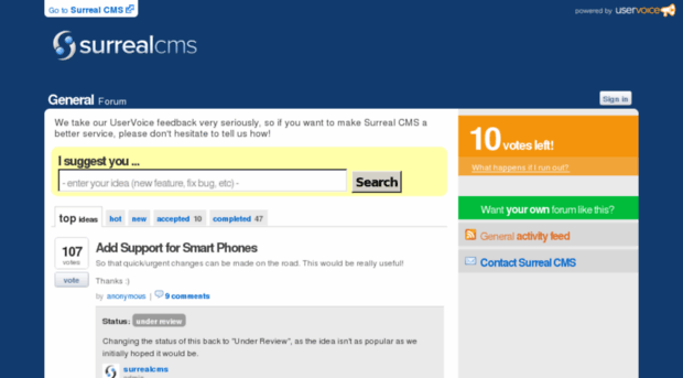 surrealcms.uservoice.com