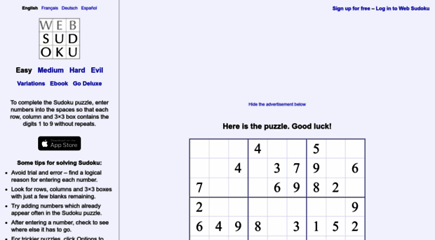 Web Sudoku for iPad and Android