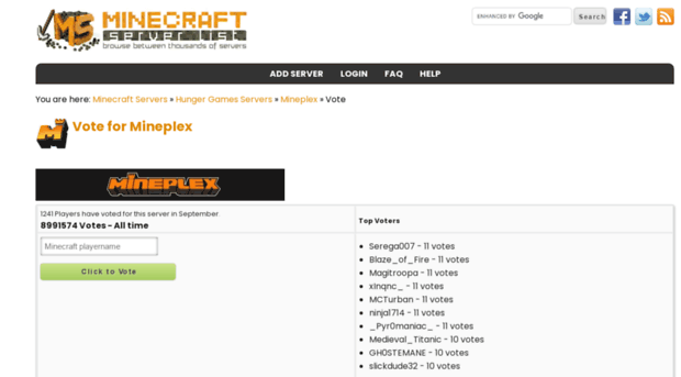 Vote2 Mineplex Com Mineplex 1 17 1 Vote Page Mi Vote 2 Mineplex