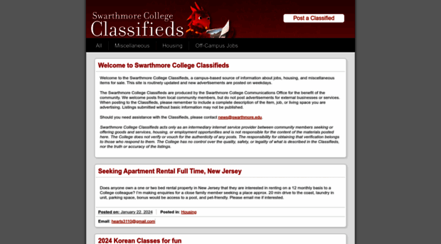 weeklyclassifieds.swarthmore.edu
