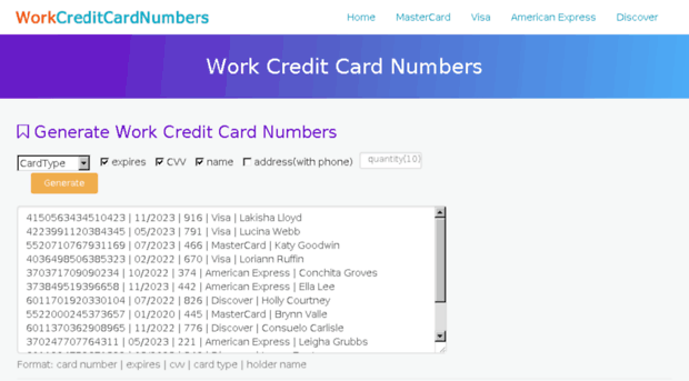 workcreditcardnumbers.com