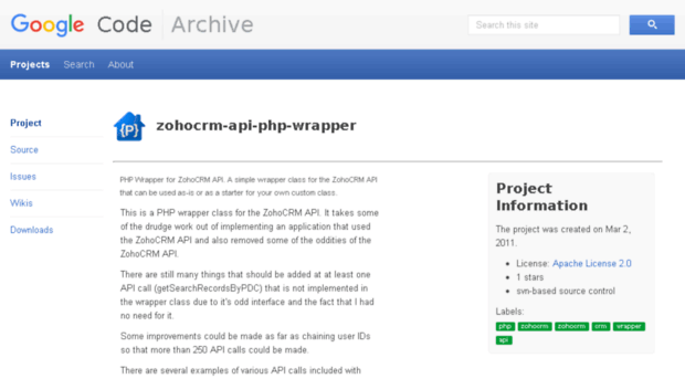 zohocrm-api-php-wrapper.googlecode.com